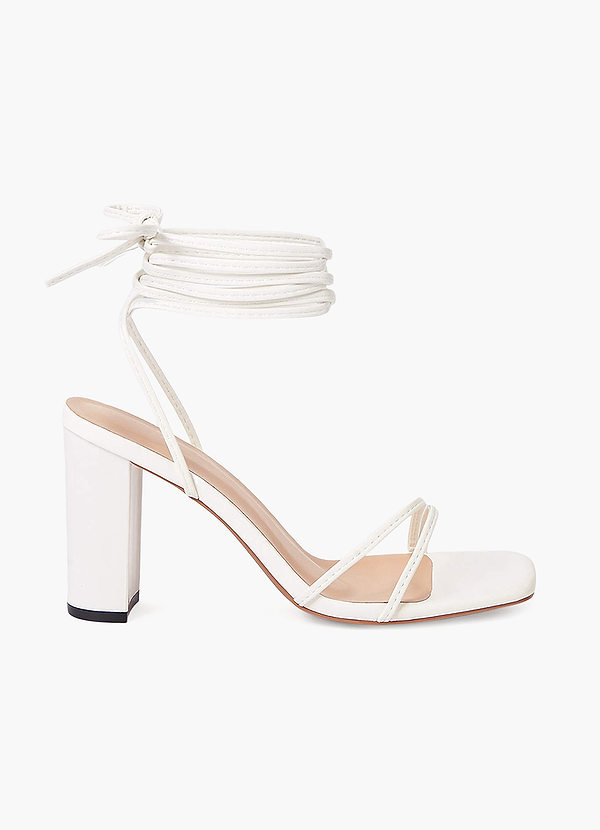 front Faux Leather Wrap Tie Chunky Heel Sandals
