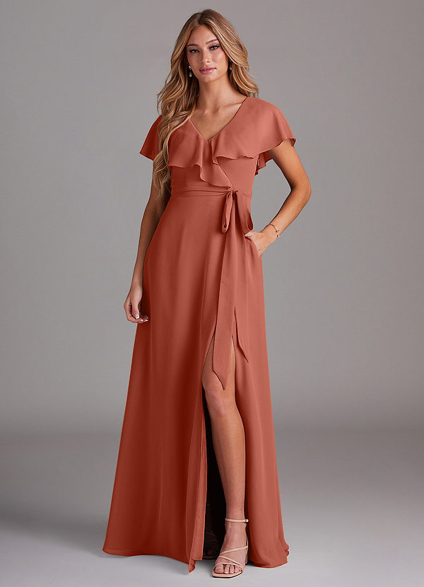 Azazie Lainey Bridesmaid Dresses Clay A-Line with Pockets Chiffon Dress image1