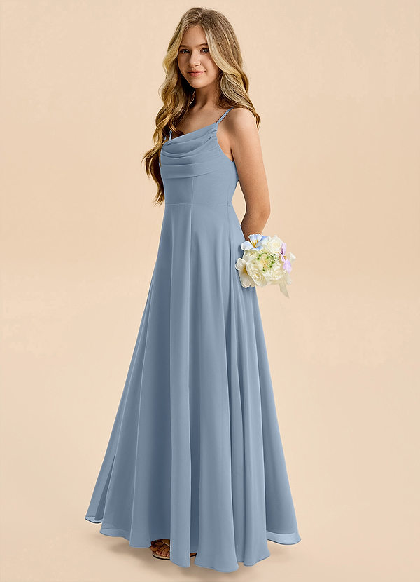 Azazie Gia Junior A-Linie Plissee Chiffon Kleid Staubblau image1