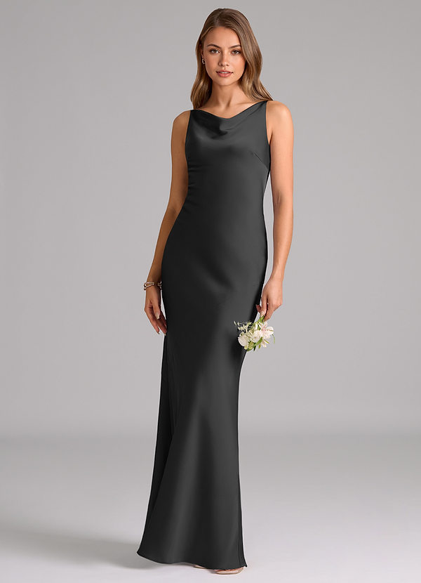 Azazie Allettie Vestidos Dama de Honor Vestido de Negro de Satén Elástico de Corte Sirena image1