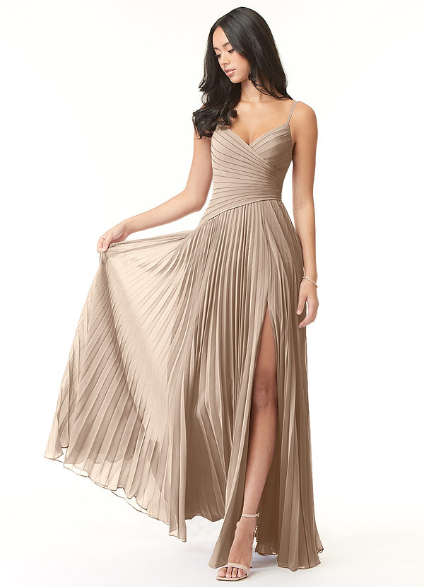 Azazie Vini Abiti da Damigella Abito A-Line in Chiffon con Scollo a V a Pieghe Taupe image1