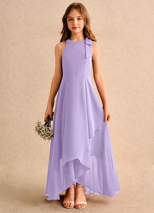 Azazie Boop Girls Formal Robes de cortège enfant Robe Trapèze en Mousseline de soie Nœud Lilas image1
