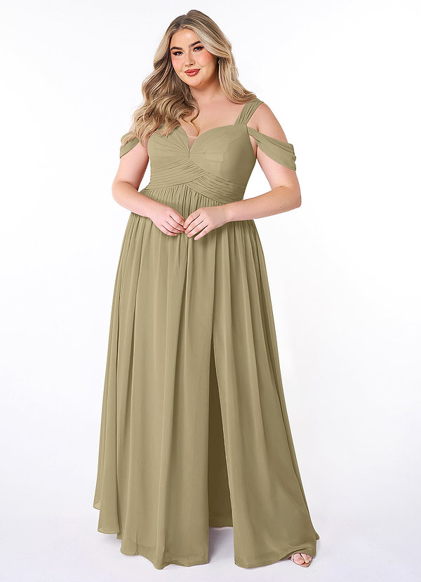 Azazie Lianne Bridesmaid Dresses Moss Green A-Line Off the Shoulder Chiffon Dress image1