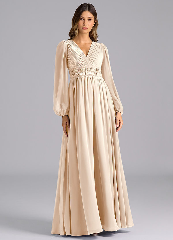 Azazie Palerma Bridesmaid Dresses White Alabaster A-Line Long Sleeve Chiffon Dress image1
