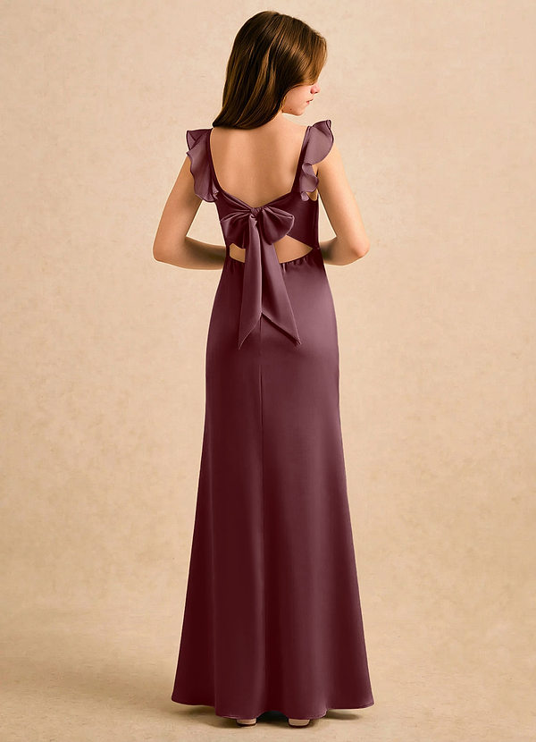 Azazie Novalie Girls Formal Flower Girl Dresses Sangria Mermaid Bow Stretch Satin Dress image1