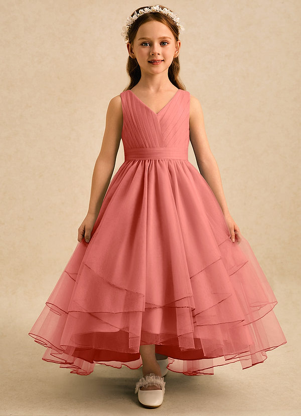 Seraphina Flower Girl Dresses Salmon Pink A-Line Pleated Tulle Dress image1
