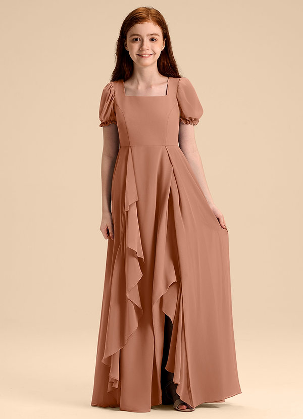 Azazie Priya Junior Bronzer A-Line Blouson Chiffon Dress image1