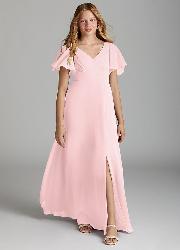 Azazie Kimber Junior Blushing Pink A-Line Pleated Chiffon Dress image1