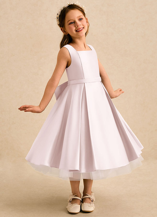 Azazie Josie Flower Girl Dresses Blushing Pink A-Line Pleated Matte Satin Dress image1