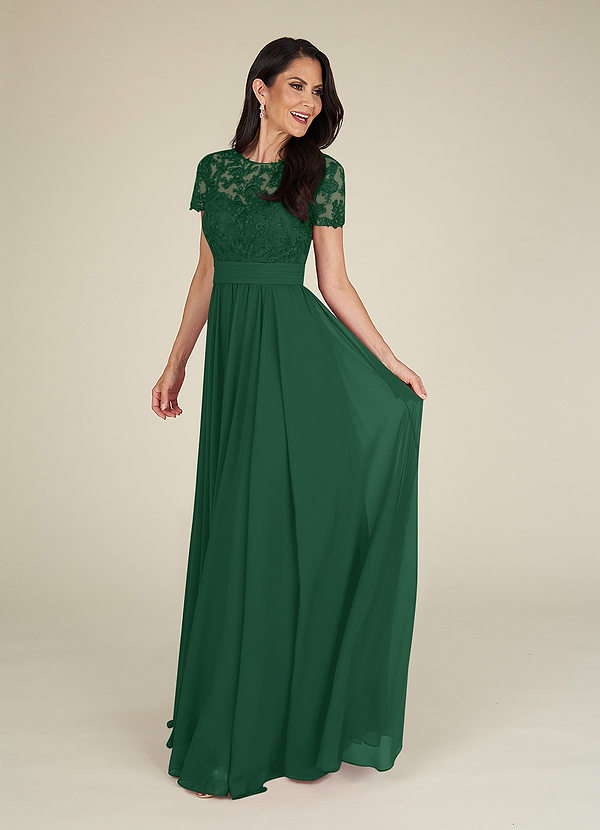 Azazie Annette Brautmutterkleider A-Linie Spitze Chiffon Kleid Dunkelgrün image1