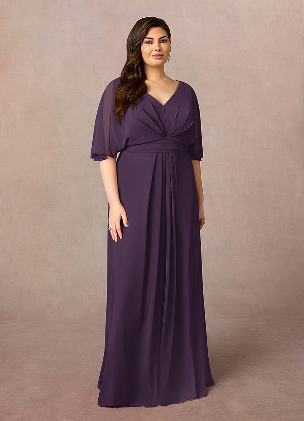 Azazie Oksana Mother of the Brides Dresses Plum A-Line V-Neck Pleated Chiffon Dress image1