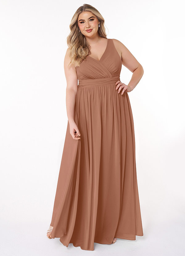 Azazie Kora Brautjungfernkleider A-Linie Plissee Chiffon Kleid Bronzer image1