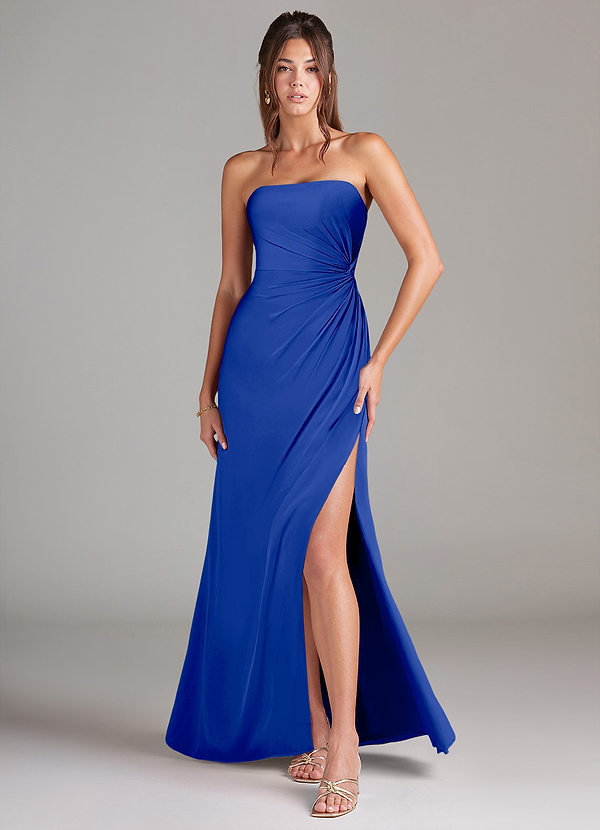 Azazie Aliani Bridesmaid Dresses Royal Blue Sheath Strapless Chiffon Convertible Dress image1
