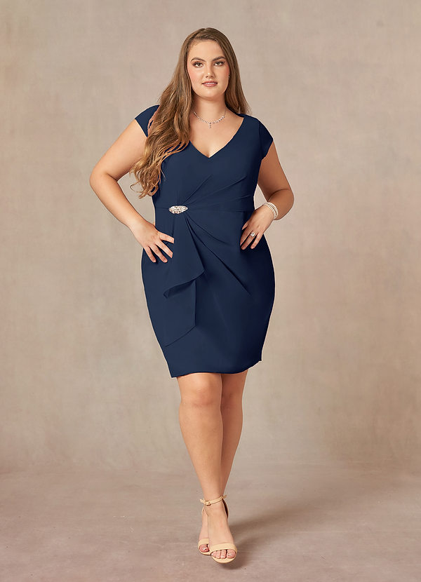 Azazie Nola Mother of the Brides Dresses Dark Navy Sheath V-Neck Pleated Chiffon Dress image1