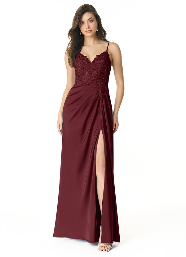 Azazie Tessia Bridesmaid Dresses A-Line Corset Stretch Satin Floor-Length Dress image1