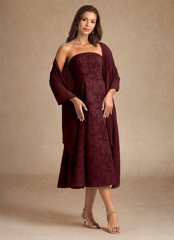 Azazie Lorain Mother of the Brides Dresses Cabernet A-Line Pleated Floral Burnout Dress image1