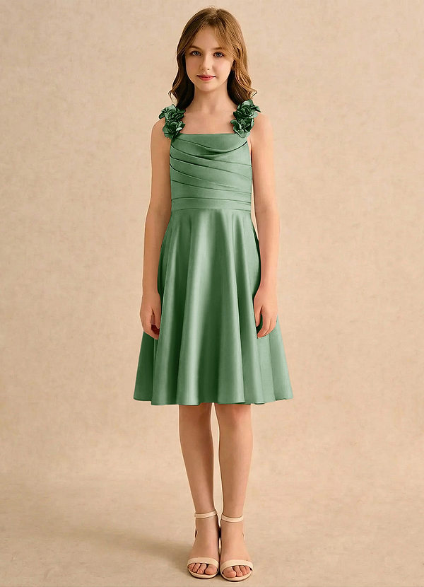 Azazie Resa Girls Formal Sukienki dla dziewczynek sypiących kwiaty Linia A Pofałdowany Matowy satynowy Długość do kolan Sukienka image1