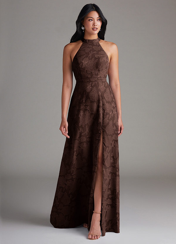 Azazie Clarice Brautjungfernkleider A-Linie Seitliche Cut-Outs Blumen-Burnout Kleid Ganache image1