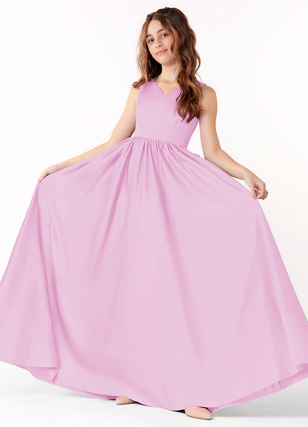 Azazie Hathaway Junior Candy Pink A-Line Bow Matte Satin Dress image1