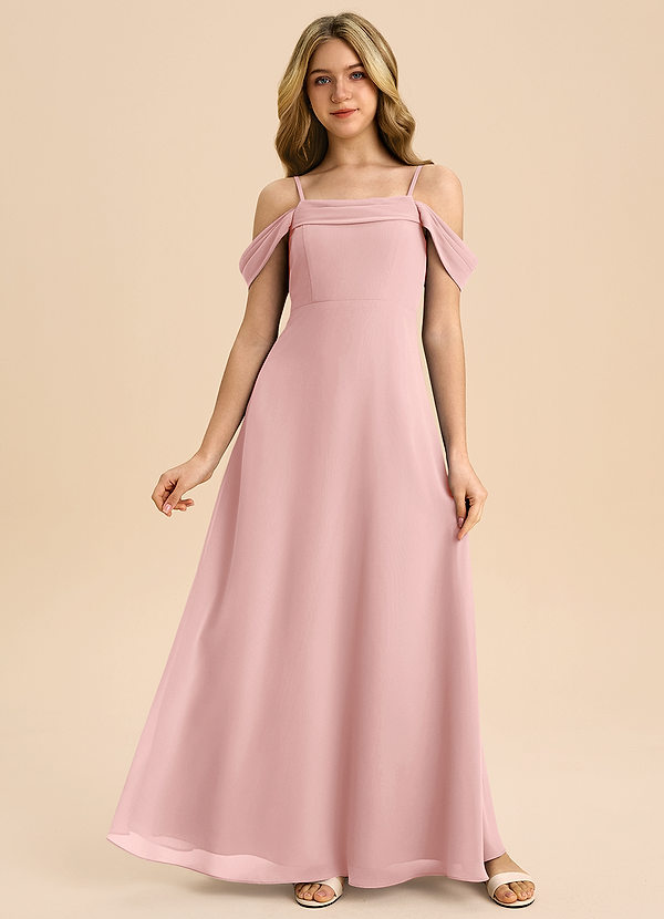 Azazie Anselie Junior Vestido de Rosa Empolvado de Gasa de Corte en A con Vestidos sin tirantes image1