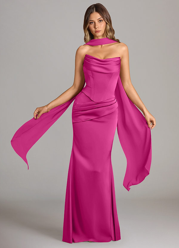 Azazie Sorrel Bridesmaid Dresses Fuchsia Mermaid Strapless Stretch Satin Convertible Dress image1