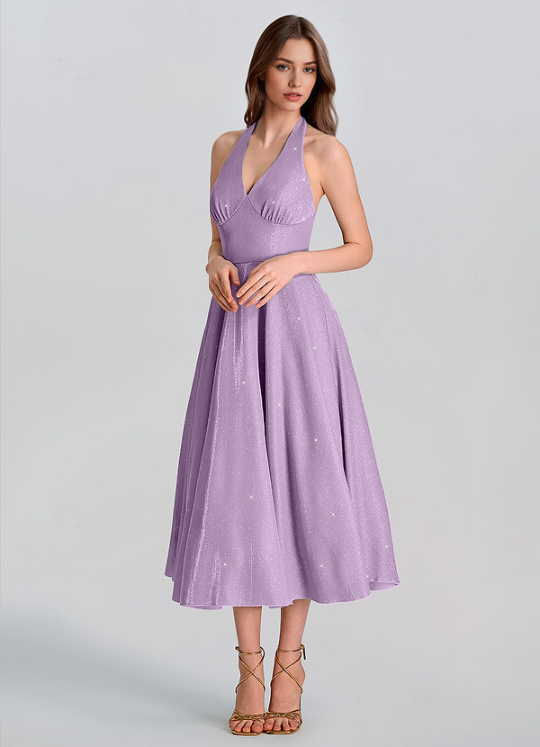 Tessi Lilas Robe midi trapèze à nœud dans le dos et paillettes image1