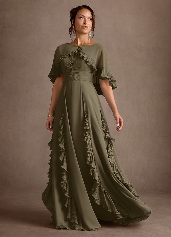 Azazie Darla Mother of the Brides Dresses Willow Green A-Line Ruched Chiffon Dress image1