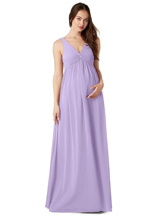 Azazie Yetta Maternity Bridesmaid Dresses A-Line V-Neck Gathered Chiffon Floor-Length Dress image1