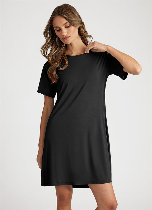 front Czarny Bamboo Fiber T-Shirt Dress