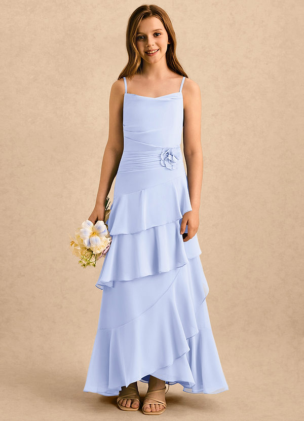 Azazie Indiah Girls Formal Sukienki dla dziewczynek sypiących kwiaty Linia A Marszczony Szyfon Długość podłogi Sukienka image1