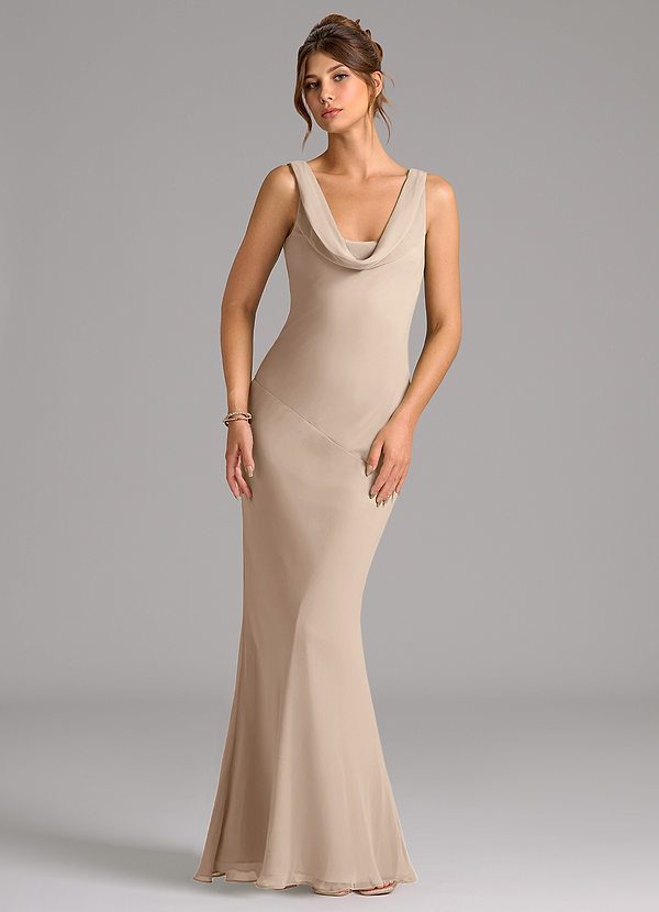 Azazie Rylina Bridesmaid Dresses Taupe Mermaid Pleated Chiffon Dress image1