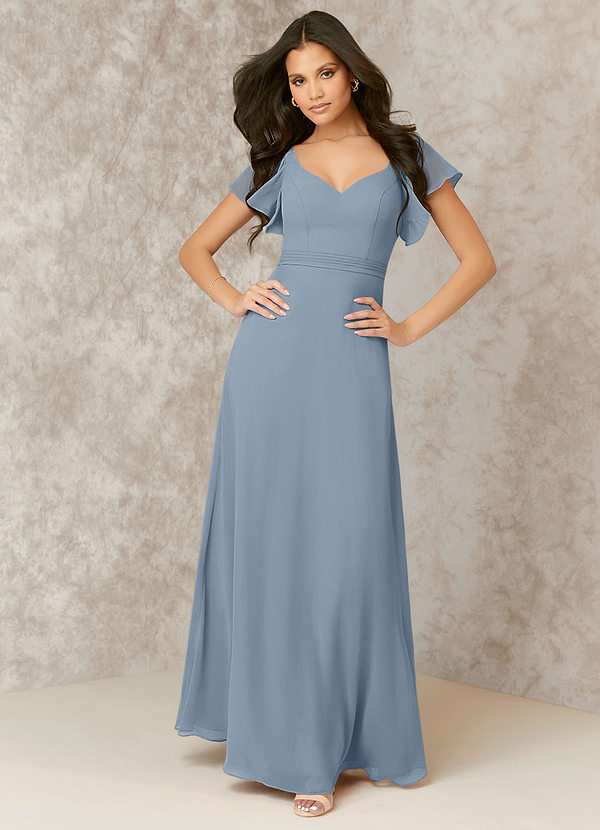 Spaghetti Strap Dresses with Flutter Sleeves Dusty Blue Plus Size