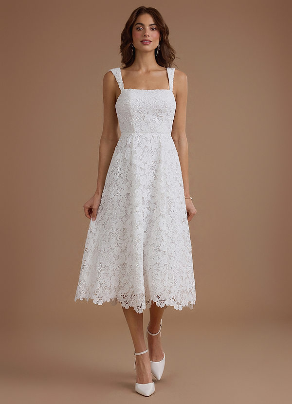 Azazie A-Line Midi Dresses in White Azazie A-Line Midi Dresses in White
