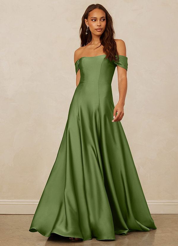 Christian Siriano Bridal for Azazie 1002 Bridesmaid Dresses Juniper A-Line Off the Shoulder Stretch Satin Convertible Dress image1