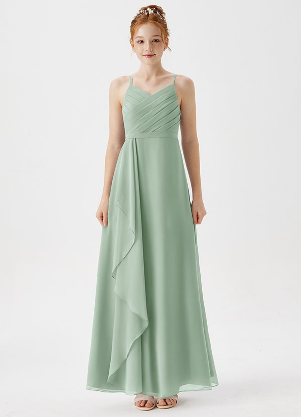 Azazie Mariela Junior A-Linie Plissee Chiffon Kleid Agave image1