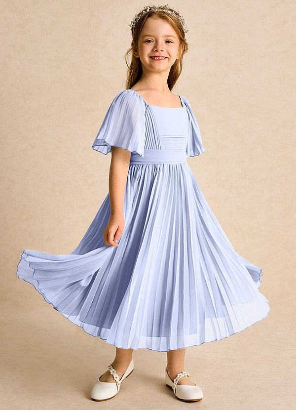 Azazie Gisele Abiti da Ragazza di Fiori Abito A-Line in Chiffon Plissettato Ghiaccio image1