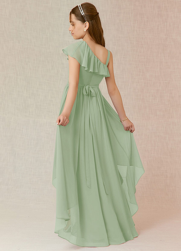 Azazie Mango Junior Robe Trapèze en Mousseline de soie Rayé Vert Sauge image1