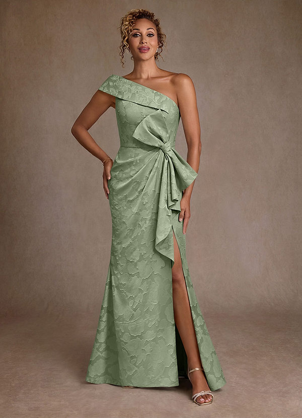 Azazie Hampton Vestidos de Madre de la Novia Vestido de Salvia Polvorienta de Devorado Floral de Corte Sirena con Hombro unilateral image1