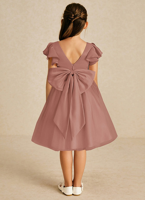 Azazie Kaeya Robes de Fillette d'Honneur Robe Trapèze en Tulle Arc Rose De Cèdre image1