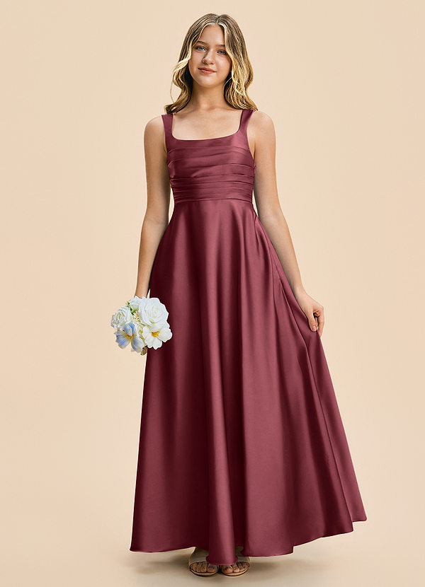 Azazie Azaria Junior A-Linie Plissee Stretch-Satin Kleid Merlot image1