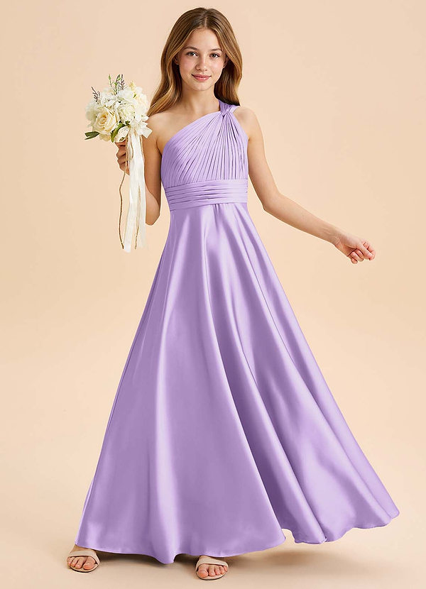 Azazie Charlize Junior Jurk van Stretch Satijn met A-Lijn Geplooid Lila image1