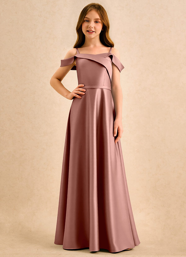 Azazie Jupie Girls Formal Abiti da Ragazza di Fiori Abito A-Line in Raso Opaco Plissettato Cedro Rosa image1