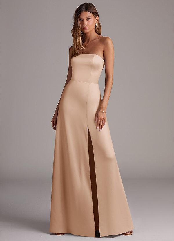 Azazie Wren Brudtärneklänningar Klä av A-Linje i Stretch Satin Axelbandslös Engelsk Ros Konvertibel image1