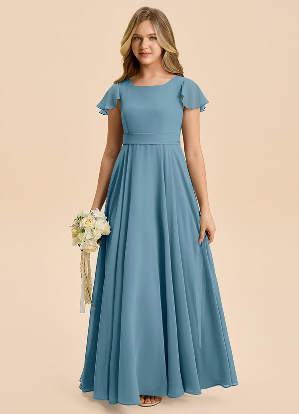 Azazie Cady Junior Abito A-Line in Chiffon Plissettato Bermuda image1