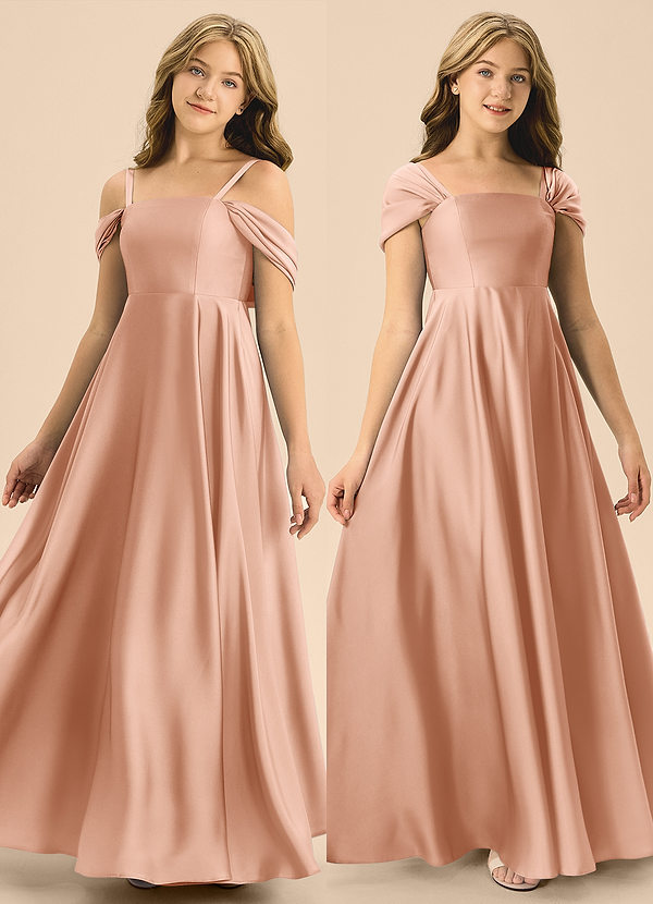 Azazie Rowena Junior Robe Trapèze en Satin extensible Arc Or Rose image1