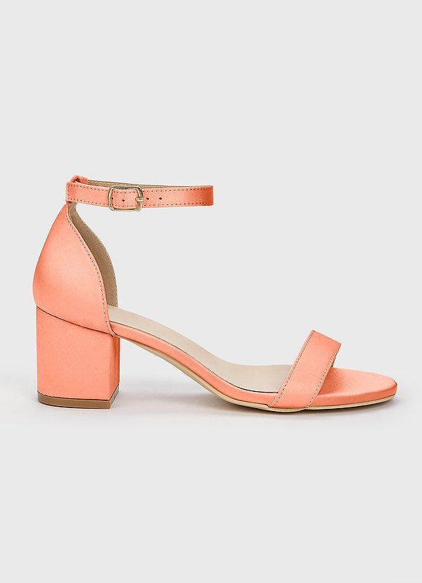front Matching Color Matte Satin One Strap Buckle Block Heel Sandals
