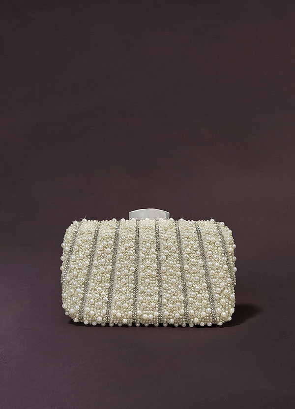 front Striped Pearl Clutch Bag