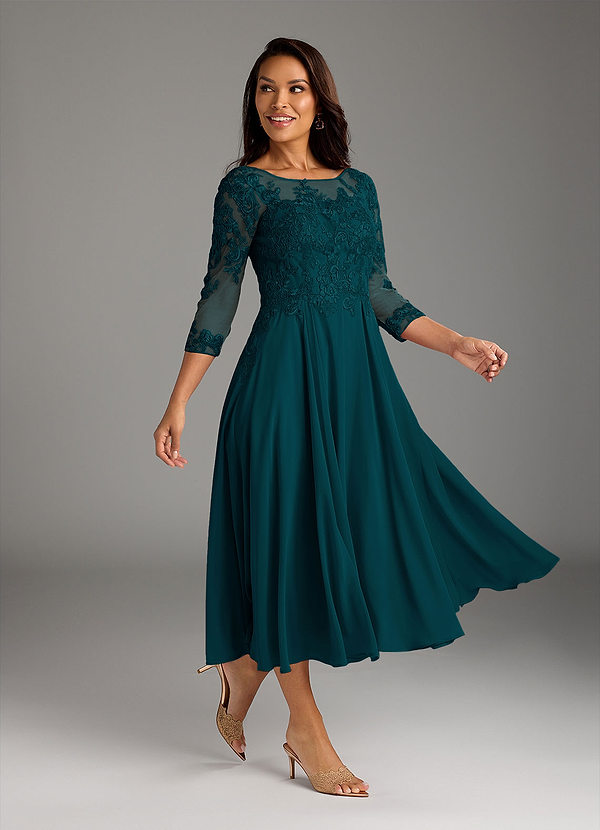 Azazie Marge Mother of the Brides Dresses Pine A-Line Scoop Lace Chiffon Dress image1