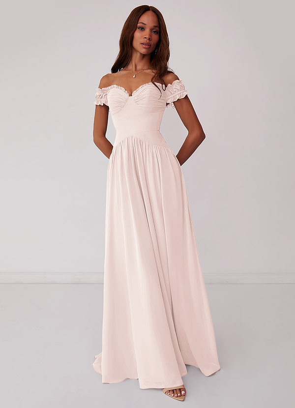 Barbie ♥ Azazie Bridesmaid Dresses Rose Petal A-Line Off the Shoulder Chiffon Convertible Dress image1
