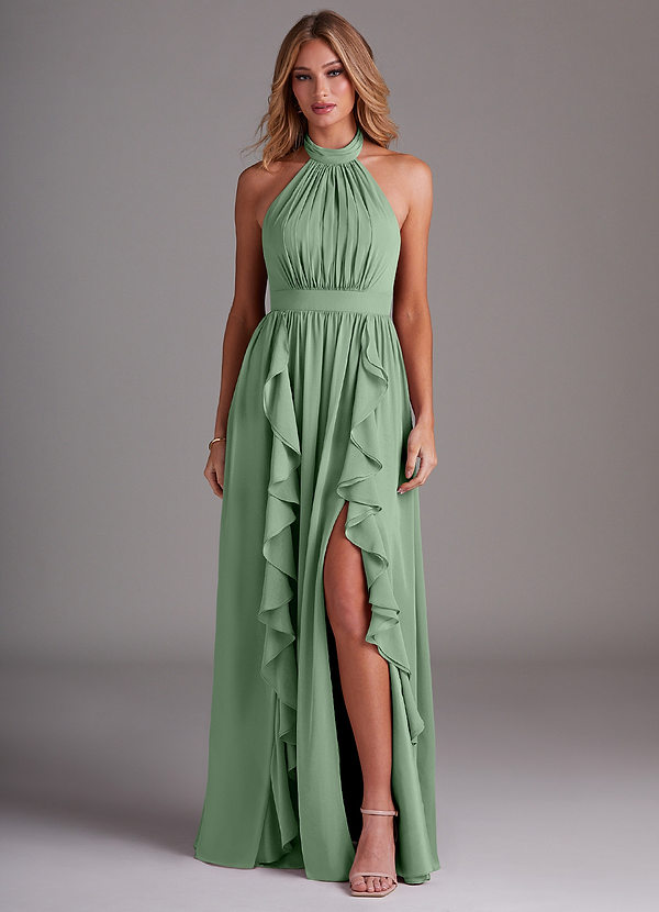 Azazie Avary Bridesmaid Dresses Matcha A-Line Pleated Chiffon Dress image1